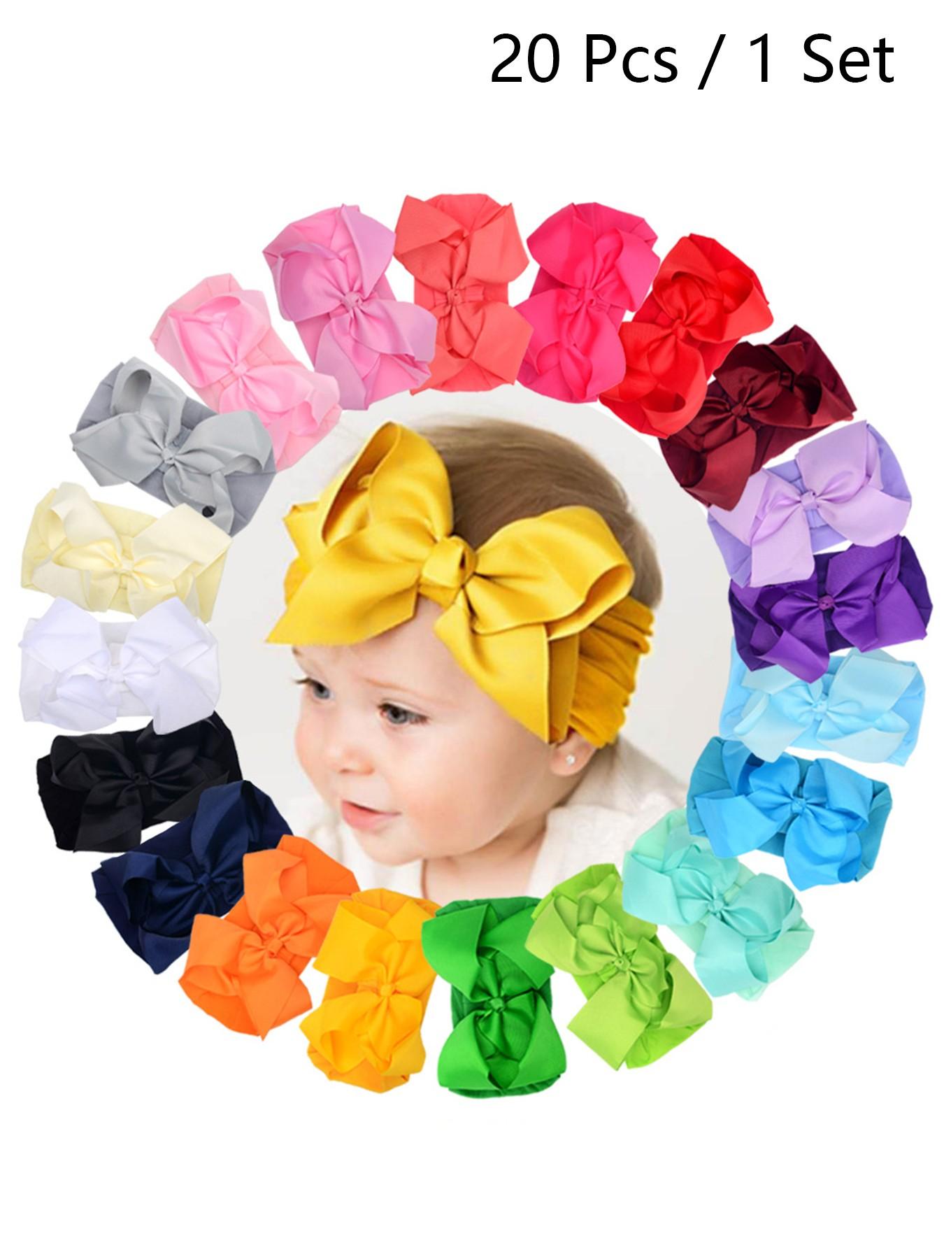 20 Pack Baby Hair Bows, 4 Inch Butterfly Knot Headbands, High Elastic Soft Hair Accessories, Infant Shower Gifts, Baby Big Head Bow