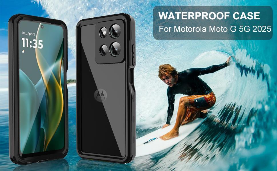 for Moto G 5G 2025 Case Waterproof, Built-in Screen Protector, Rugged Full Body Dustproof Shockproof Protective Cover for Moto G 5G, Black
