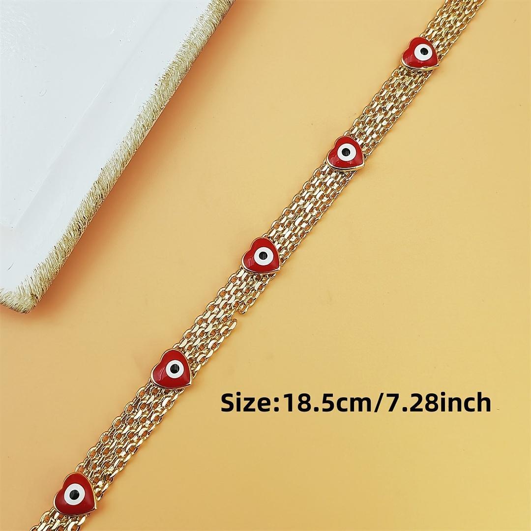 Women's Exquisite Trendy Boho Evil Eye Layered Bracelet - Gold-Tone Copper with Red Beads & Plastic Accents, Adjustable Size, Stainless Steel, Layered Look, Trendy Festival Gift, Bohemian Fashion Accessory Sets