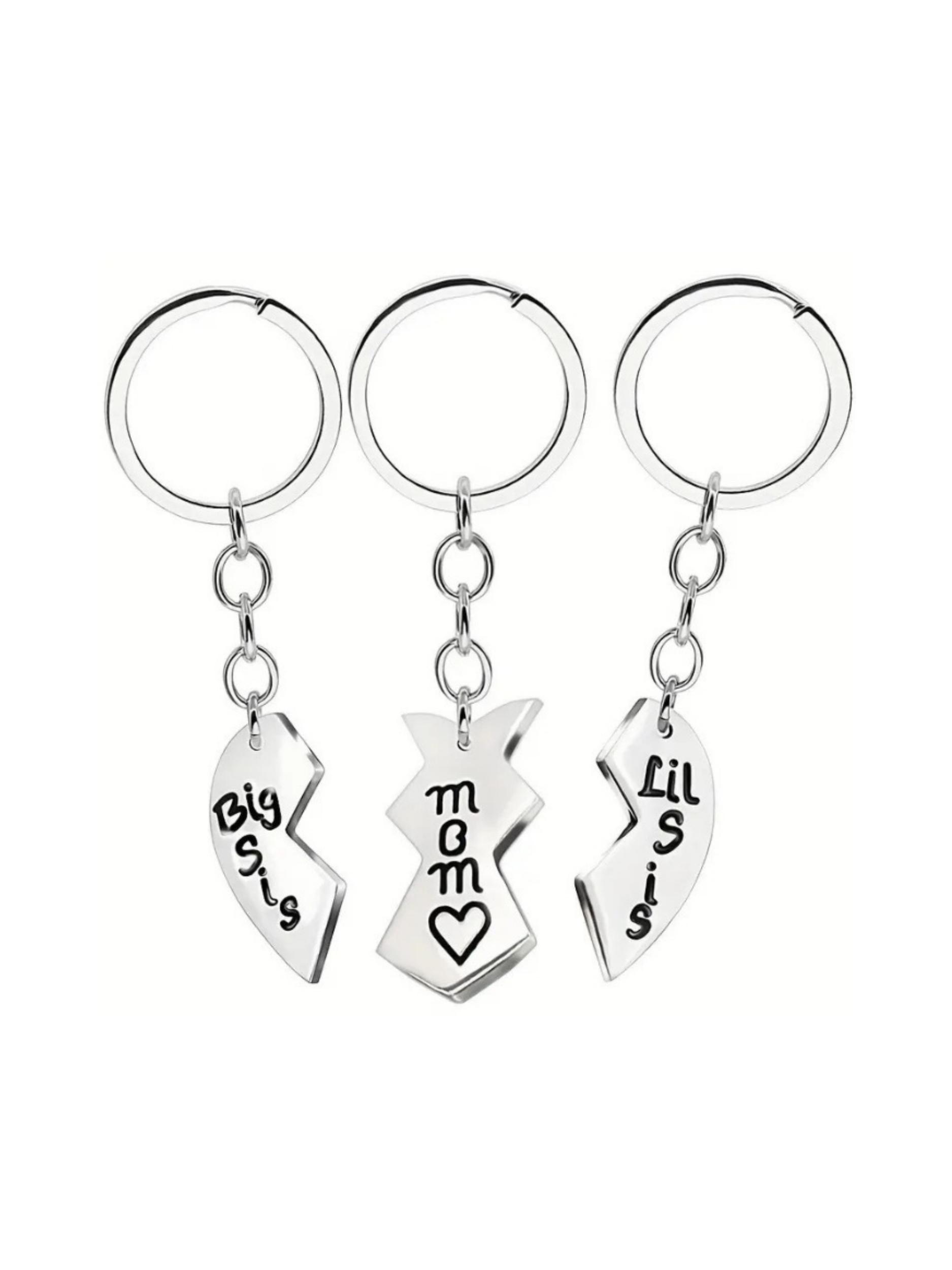 3 Pcs Stainless Steel Mother-Daughter Keychains, Heart Pendant Charm, Durable and Fashionable Accessory for Women, Ideal for Family Use