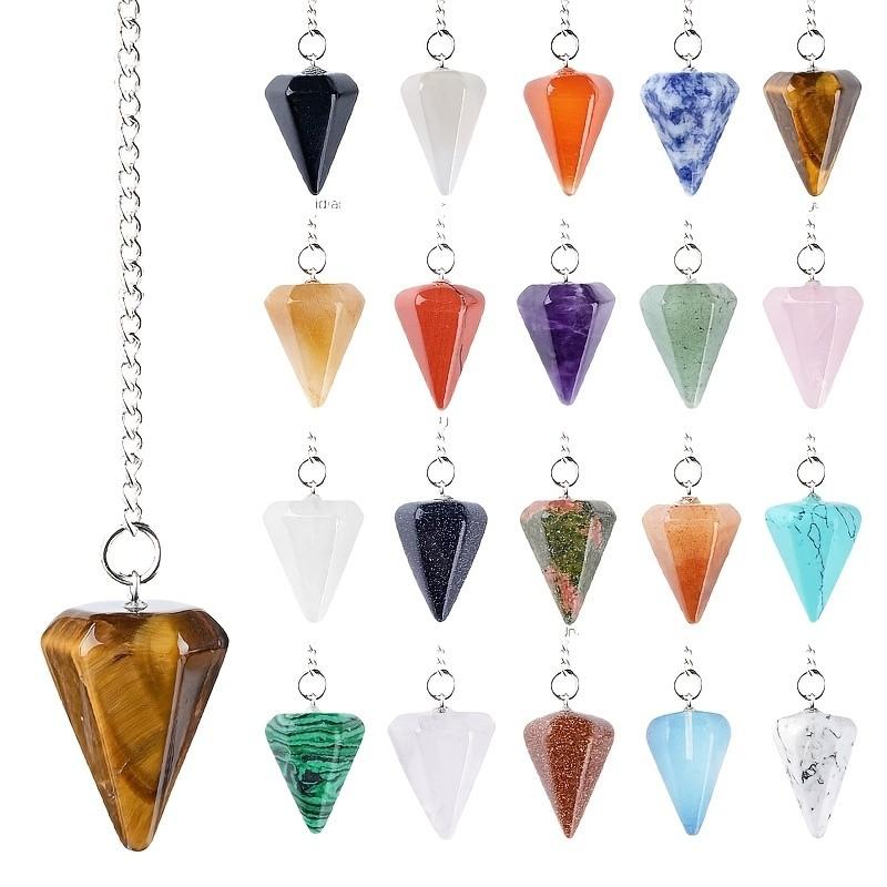 Natural Crystal Pendulum, Hexagonal Carved Stone Dowsing Pendulums, Amethyst Tiger's Eye Rose Quartz, Reiki Yoga Meditation Accessories