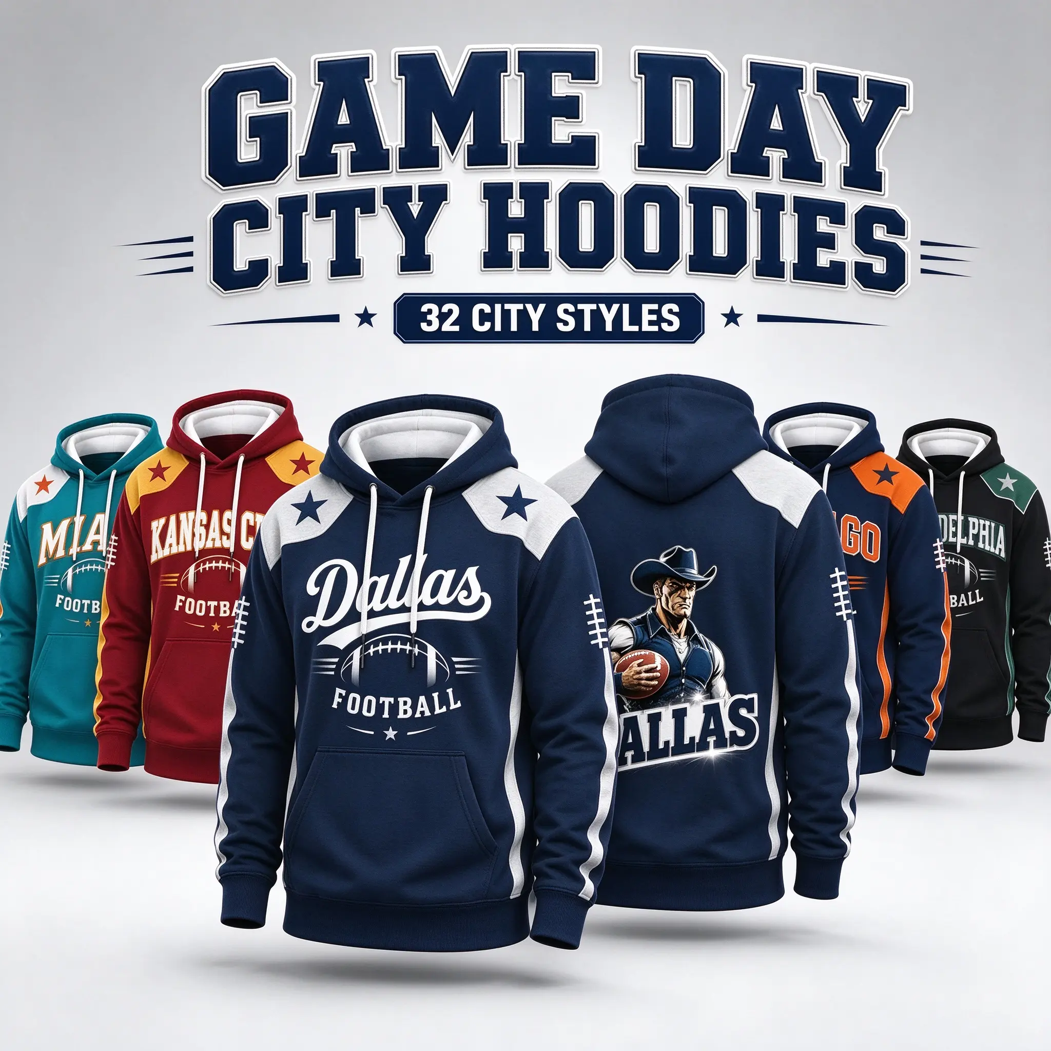 Long Sleeve Unisex Sports Hoodie, Football Inspired Colorblock Pullover with Drawstring Hood, Star Shoulder Details and Kangaroo Pocket