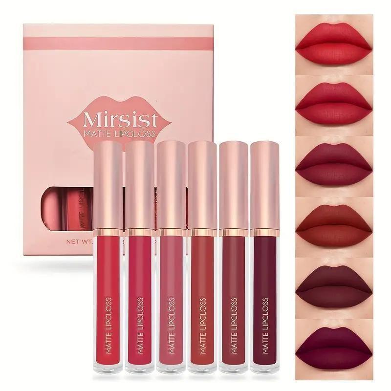 6-Piece Matte Lip Gloss Set, Includes Matte Glaze and Milk Tea Color, Non-Sticky Matte Lip Gloss, Perfect Mother's Day Gift