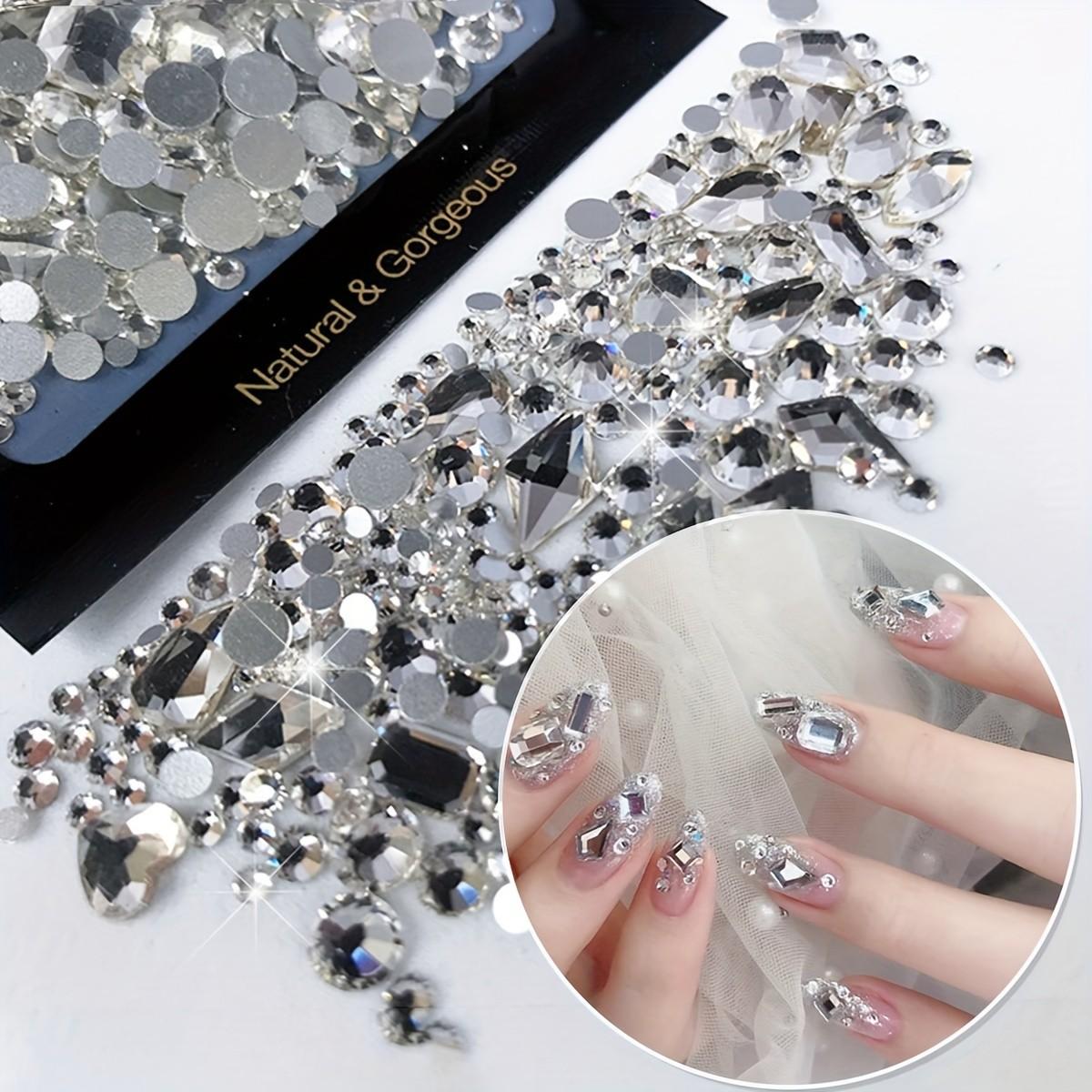 190pcs Moonlight Sparkle Nail Art Rhinestones, Champagne Unflavored, Super Shiny Multi-Shape Gems for DIY Crafts & Fashion Design