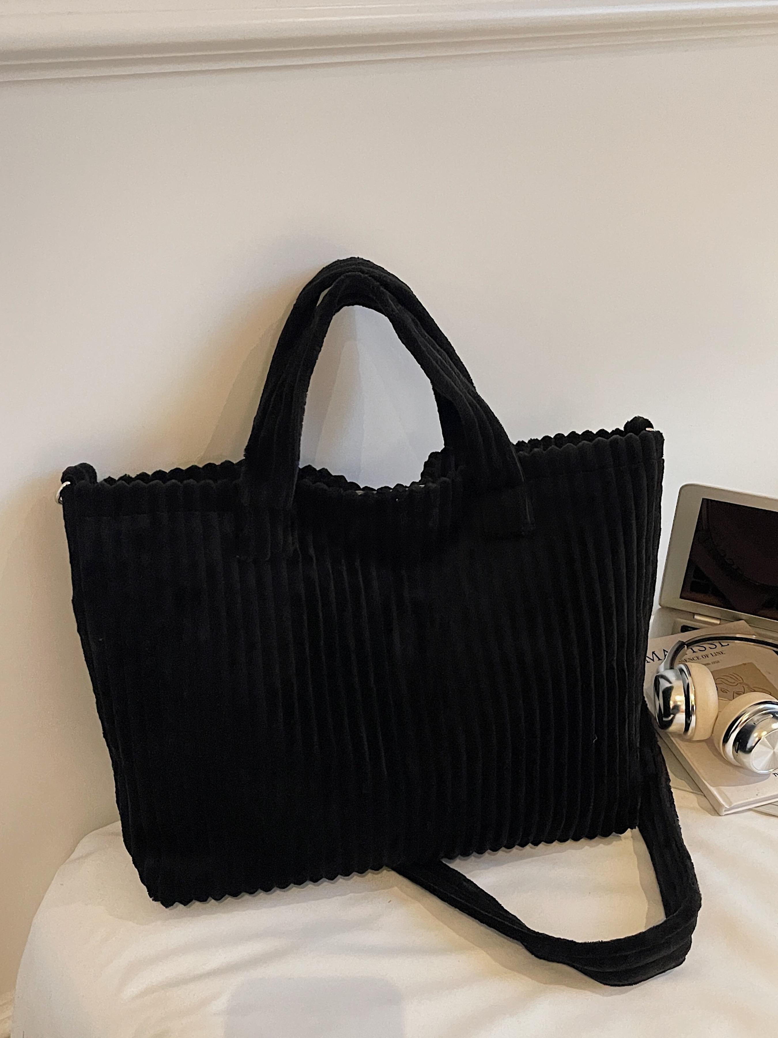 Large Capacity Corduroy Letter Design Handbag, Casual Fashion Shoulder Bag, Work & Daily Use, Everyday Bag, Stylish Tote Bag for Fall & Winter