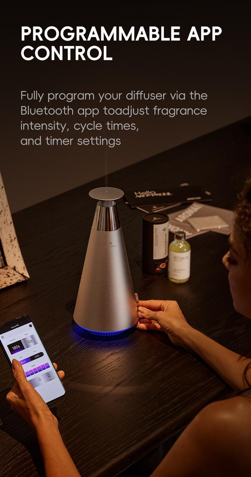 AROMASOUL Waterless Scent Diffuser Starter Kit - 1500 Sq Ft Coverage, Alloy Atomization System,Mood Light,Smart Rechargeable Hotel Scent Diffuser, Including 120ml Essential Oil, for Home,Large Room,Spa,Silver