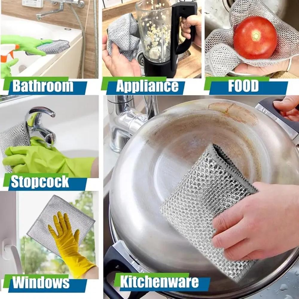 Stainless Steel Wire Dishcloth, 2/10/20pcs Durable Thick Cleaning Cloth Stainless Steel Rag, Multipurpose Dish Rags for Washing Dishes, Kitchen Cleaning Supplies