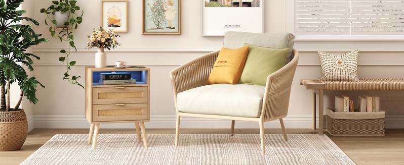 Vabches Rattan Nightstand With Charging Station USB Port Led Lights And 2 Storage Drawers Vabches Rattan Nightstand With Charging Station USB Port Led Lights And 2 Storage Drawers