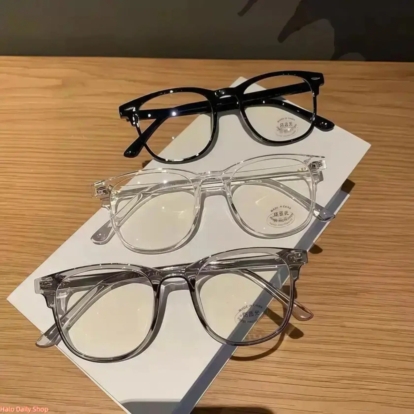 Unisex Oversized PA Frame Semi Rimless Bluelight Glasses 2-Piece Set - Photochromic Lenses, Black & Transparent Frames, Anti-Eyestrain, UV Protection, Anti-Glare, Durable for Gaming, Computer Reading