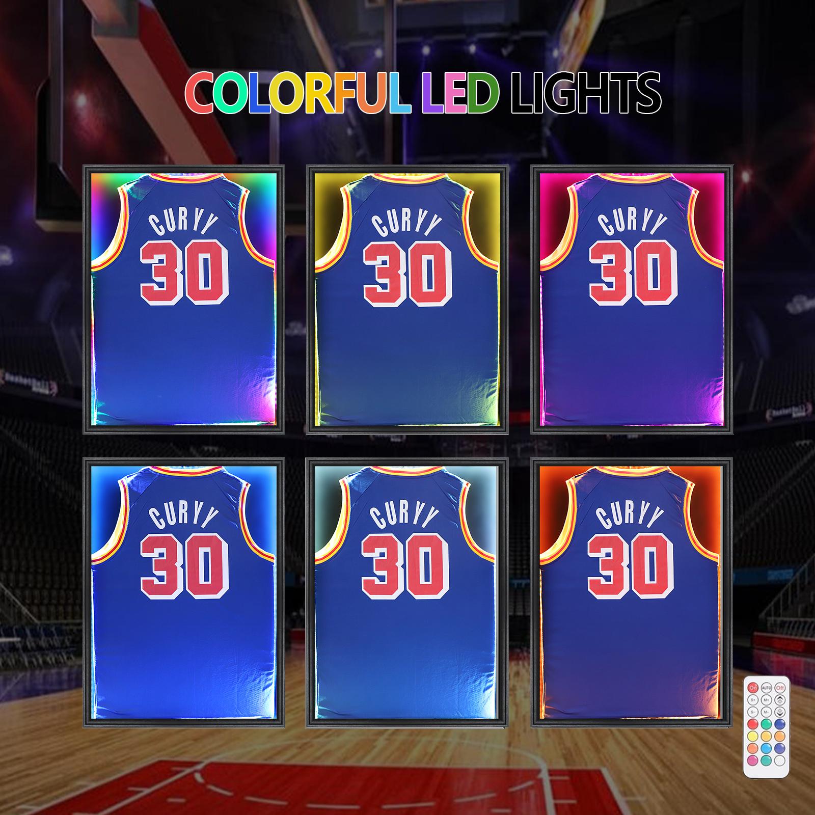 LED Jersey Frame Display Case - Jersey case with led Lights - Large Lockable Frames Shadow Box with UV Protection for Baseball Basketball Football Soccer Hockey Sport Shirt, Black