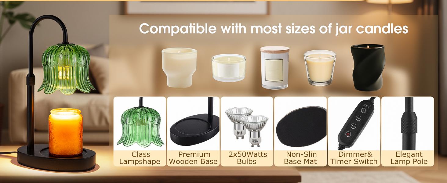 Floral Candle Warmer Lamp with Auto Timer Wax Melter Warmer Decor Flower Decoration Green Adjustable Height 4-Level Brightness 8-Hour Sleep Timer