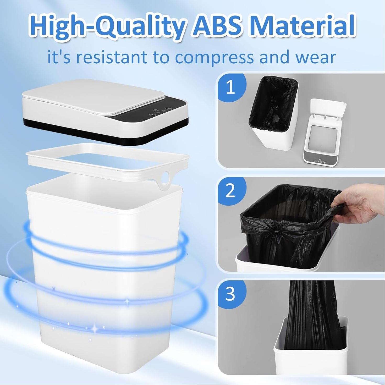 1-3 Pack 17L Kitchen Touchless Trash Cans with Infrared Sensor, One-Touch Always-Open, Wave/Knee/Kick-to-Open, 0.1s Sensing, Silent Lid, Odor Isolation, Requires 2 AA Batteries (Not Included), for Home/Office/School, Smart Trash Can