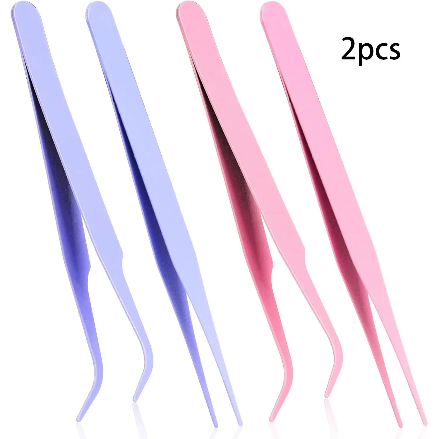 2-Piece False Eyelash Tweezers Set, Precision Stainless Steel Tweezers, Curved Tips, Ideal for Lash Extensions, Scrapbooking, Jewelry Making
