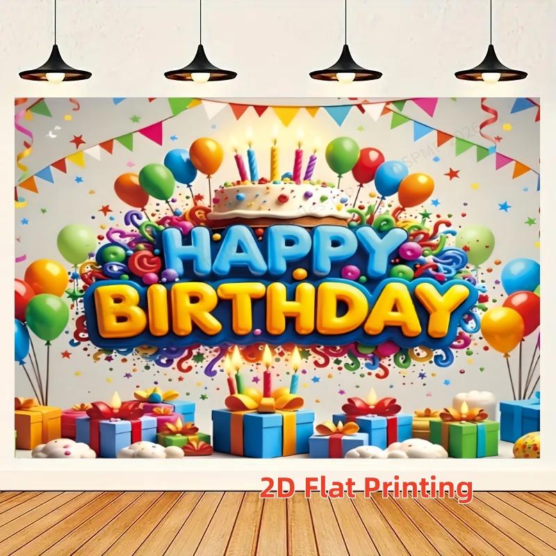 1 piece of happy birthday theme background cloth 2D flat balloon cake colorful design, children's birthday party, adult banquet decoration, family celebration background, festival decoration party atmosphere decoration supplies