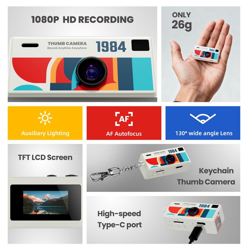 Creative Mini Portable Thumb Pocket Keychain Digital Camera with Flash, 130 Degree Wide Angle Lens, Includes 16GB Memory Card