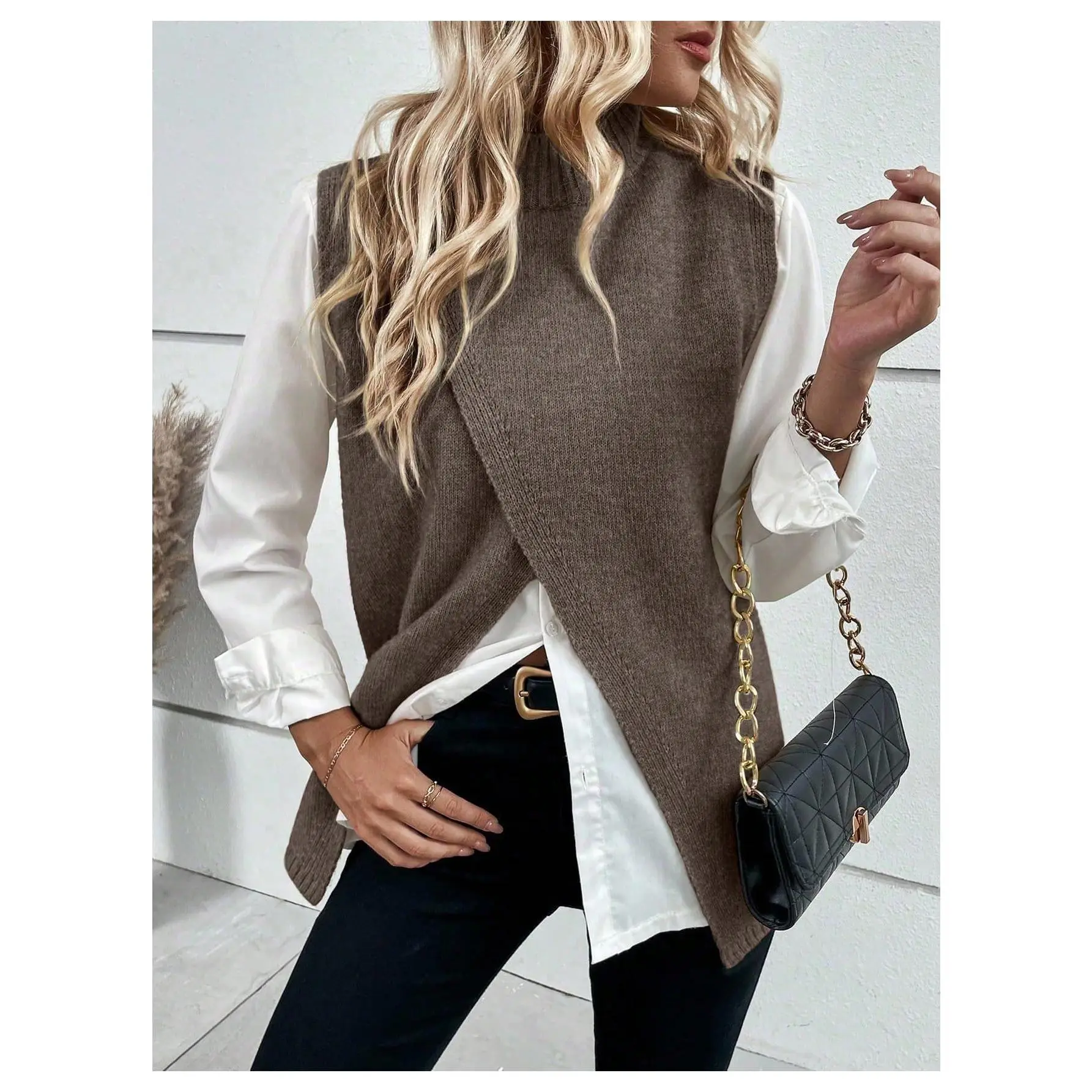 Sweater Vest Mock Neck Fall Sweaters Business Casual Outfit, Fall Clothes, Solid Color