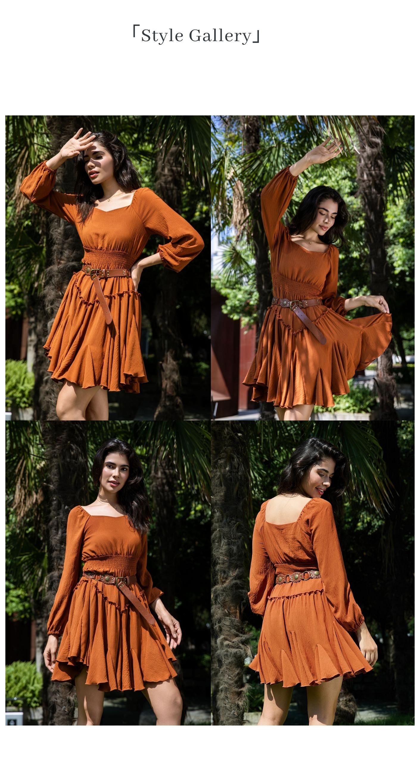 Florboom Women's Boho Square Neck Lantern Sleeve Dress, Smocked Waist 16-Panel Petal Hem Twirl Midi,Easter dress, Romantic Festival & Holiday Outfit