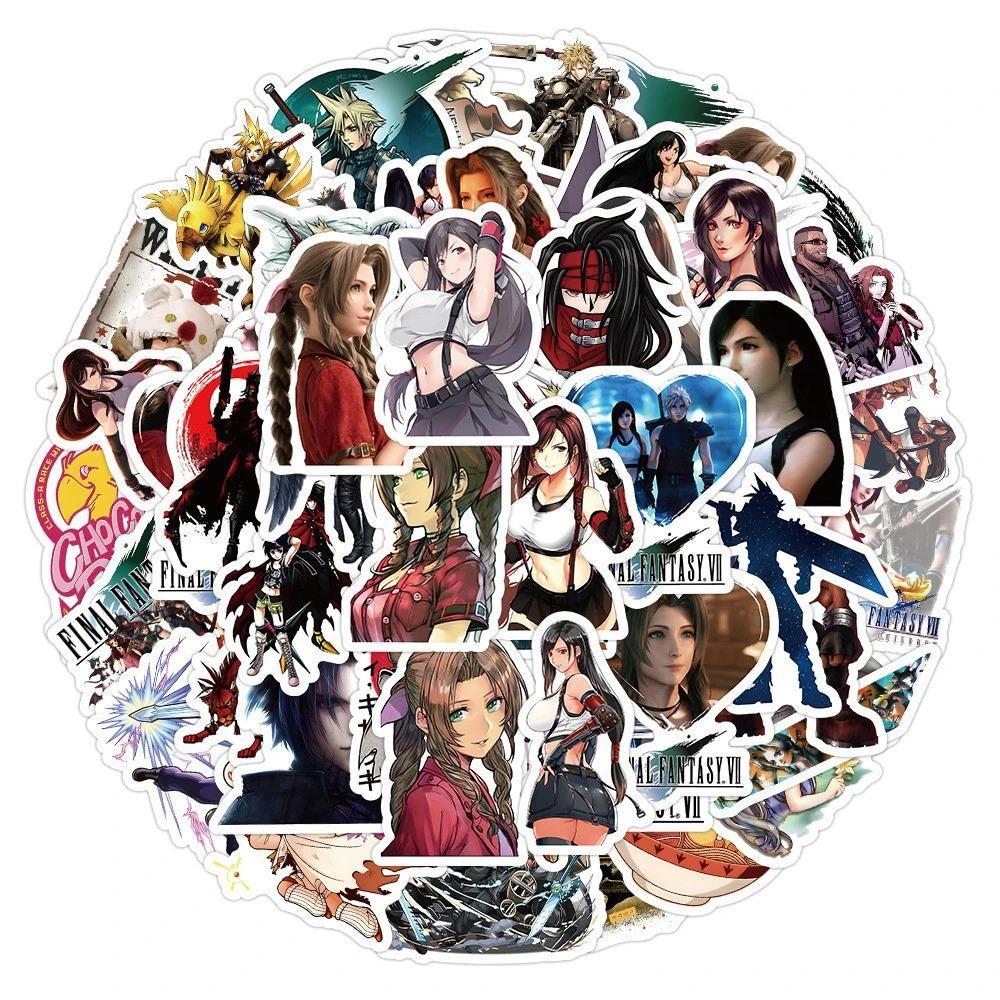 Final Fantasy Character Stickers, 10/30/60pcs Warrior of Light Cloud Strife Aerith Tifa Decals for Laptop, Skateboard, Phone, 10Pcs