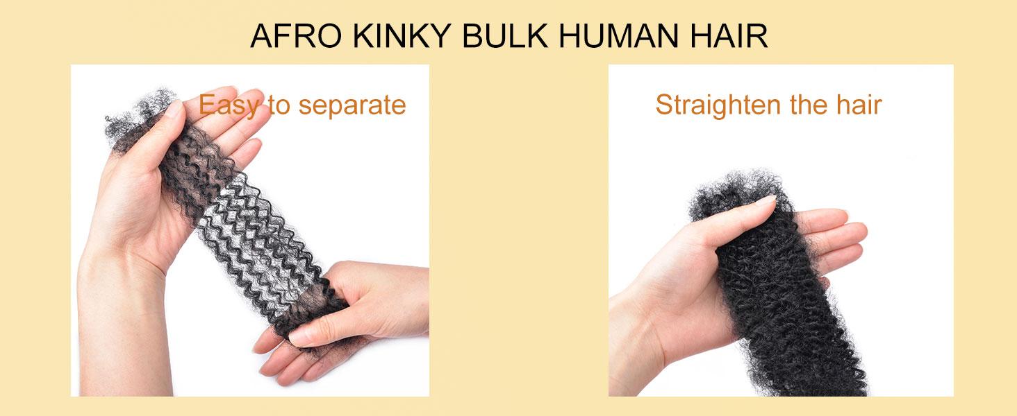 YUFEIHE Afro Kinky Bulk 100 ％ Human Hair for Draedlock Extensions, Repair Locs, Twists and Braids 3 Bundles/Package (1B - Natural Black)