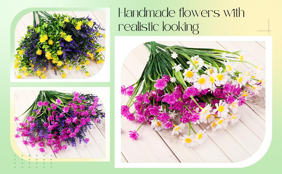 24 Pcs Artificial Flowers for Outdoors, UV Resistant Fake Plants, Plastic Faux Flowers for Indoor Outdoor Decor, Wedding 24 Pcs Artificial Flowers for Outdoors, UV Resistant Fake Plants, Plastic Faux Flowers for Indoor Outdoor Decor, Wedding