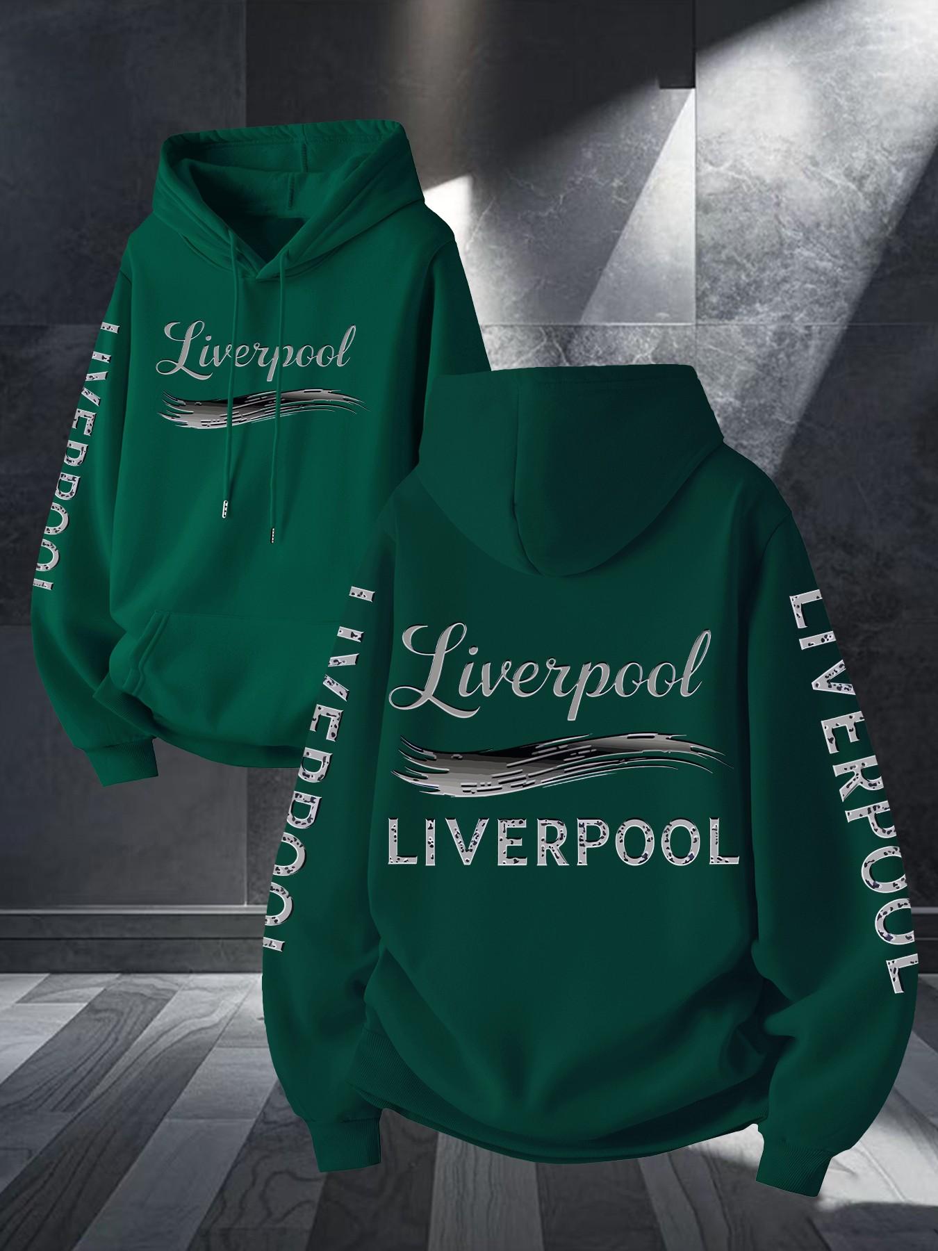 Liverpool Art Brush Print Hoodie, Unisex Long Sleeve Casual Sweatshirt, Geometric Pattern, Kangaroo Pocket, Fall & Winter Streetwear