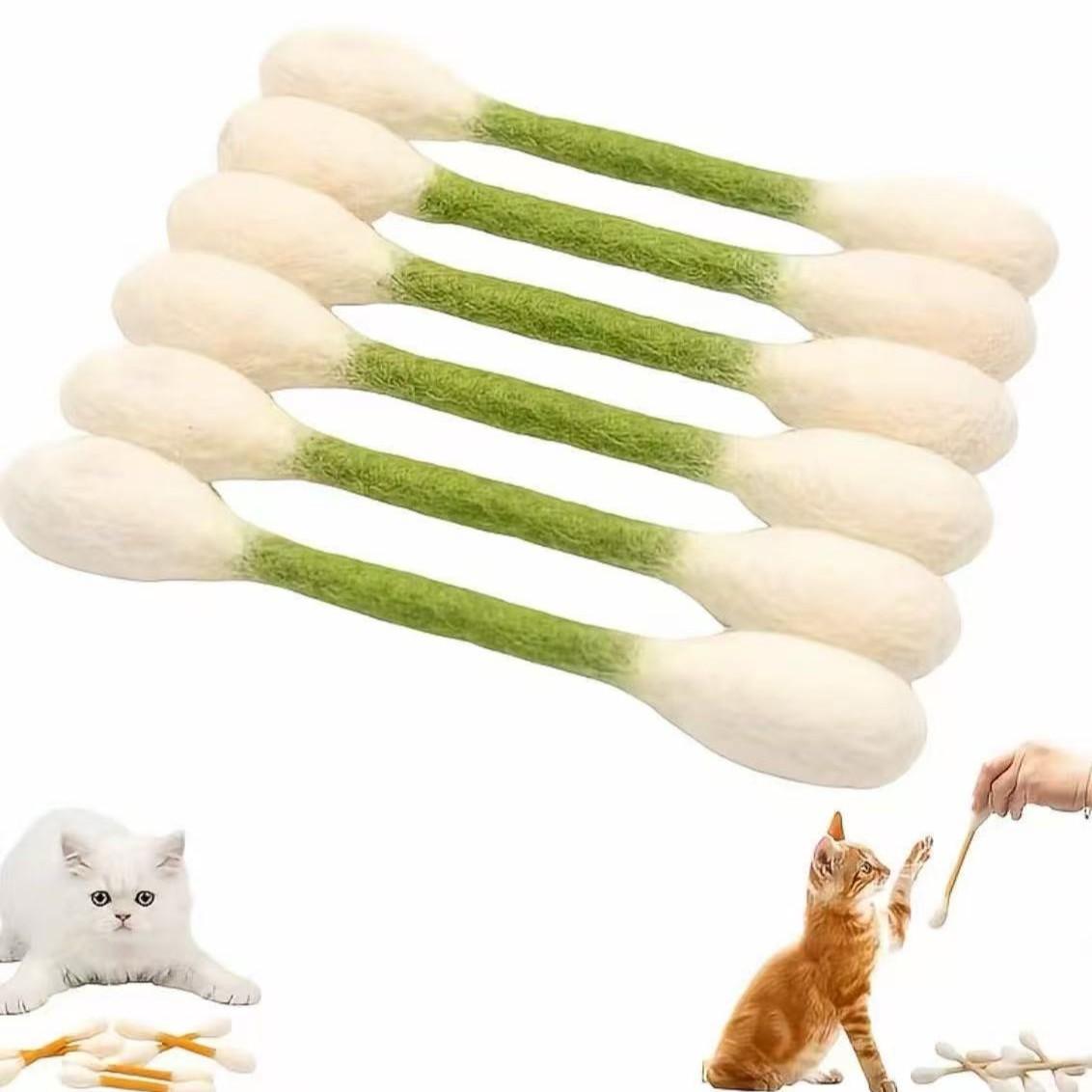 6-Pack Catnip Cotton Swab Shape Cat Toys, Handmade Wool Felting, Safe Non-Toxic, Interactive Chewing Toy for Cats, Dental Health Play