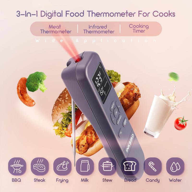 INKBIRD meat thermometer, 1 handheld barbecue thermometer with probe and infrared alarm, suitable for grilling, boiling, kitchen Utensils Cooking-TikTokShopBlackFriday
