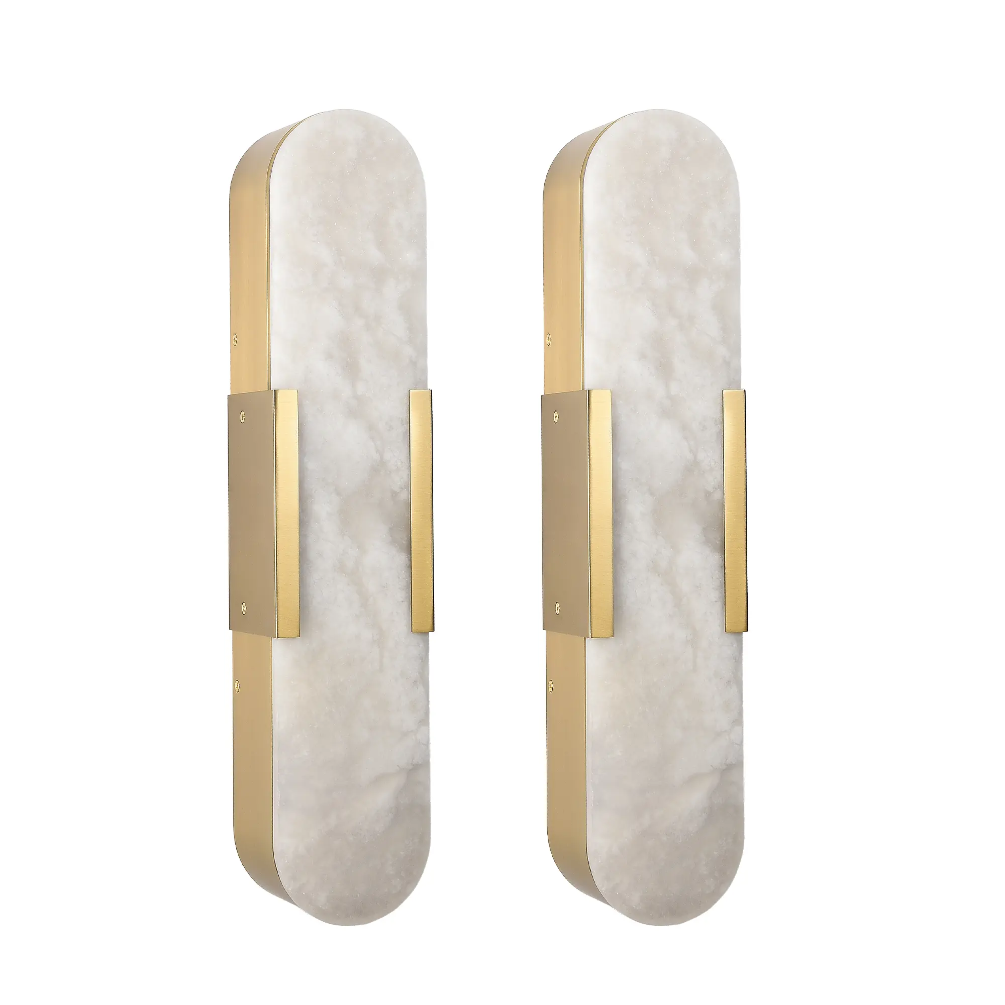 Set of 2 Luxury Gold Marble Wall Sconces, Modern Natural Stone Wall Light Fixtures with Elegant Design for Bathroom, Bedroom, Living Room, Hallway & Vanity Decor