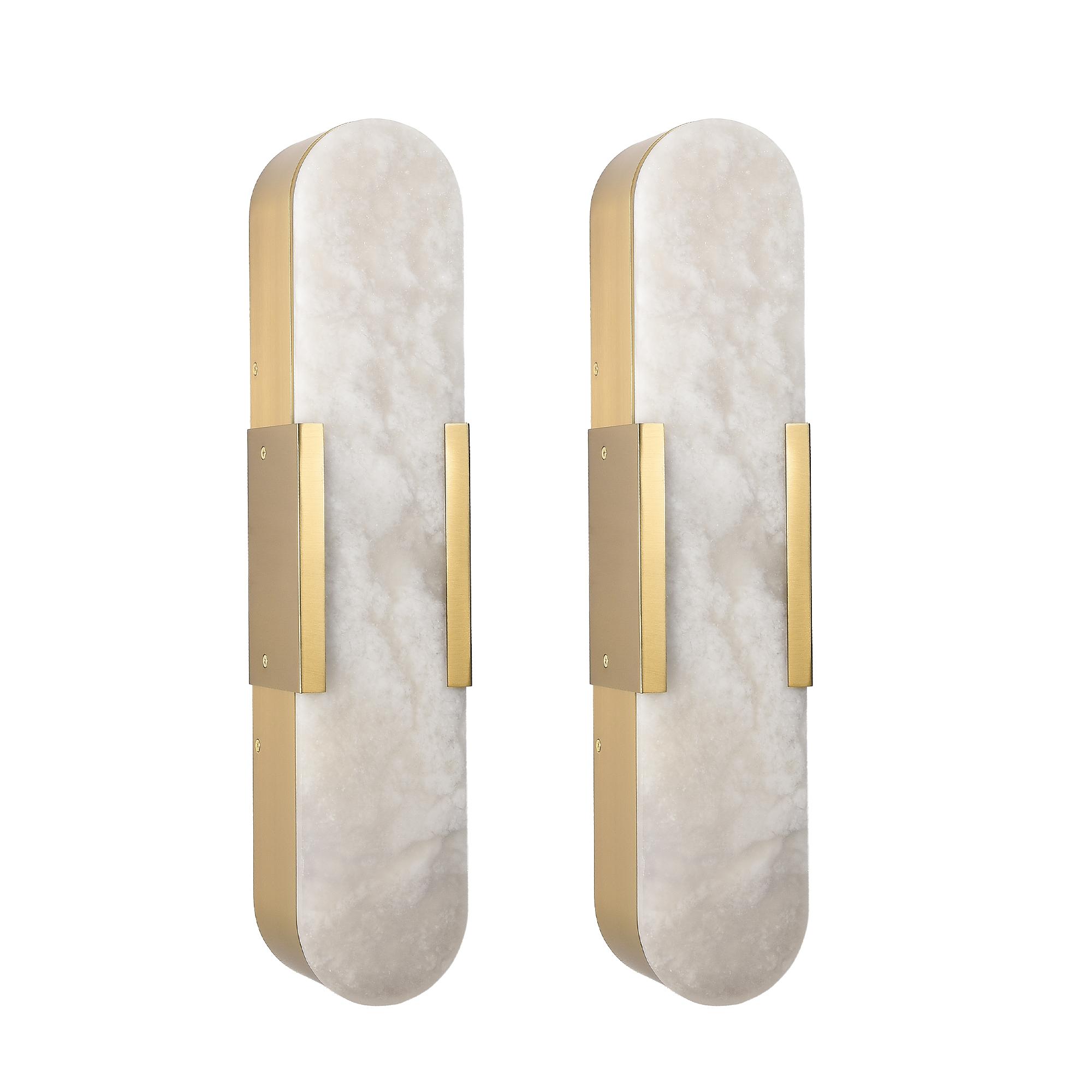 Set of 2 Luxury Gold Marble Wall Sconces, Modern Natural Stone Wall Light Fixtures with Elegant Design for Bathroom, Bedroom, Living Room, Hallway & Vanity Decor