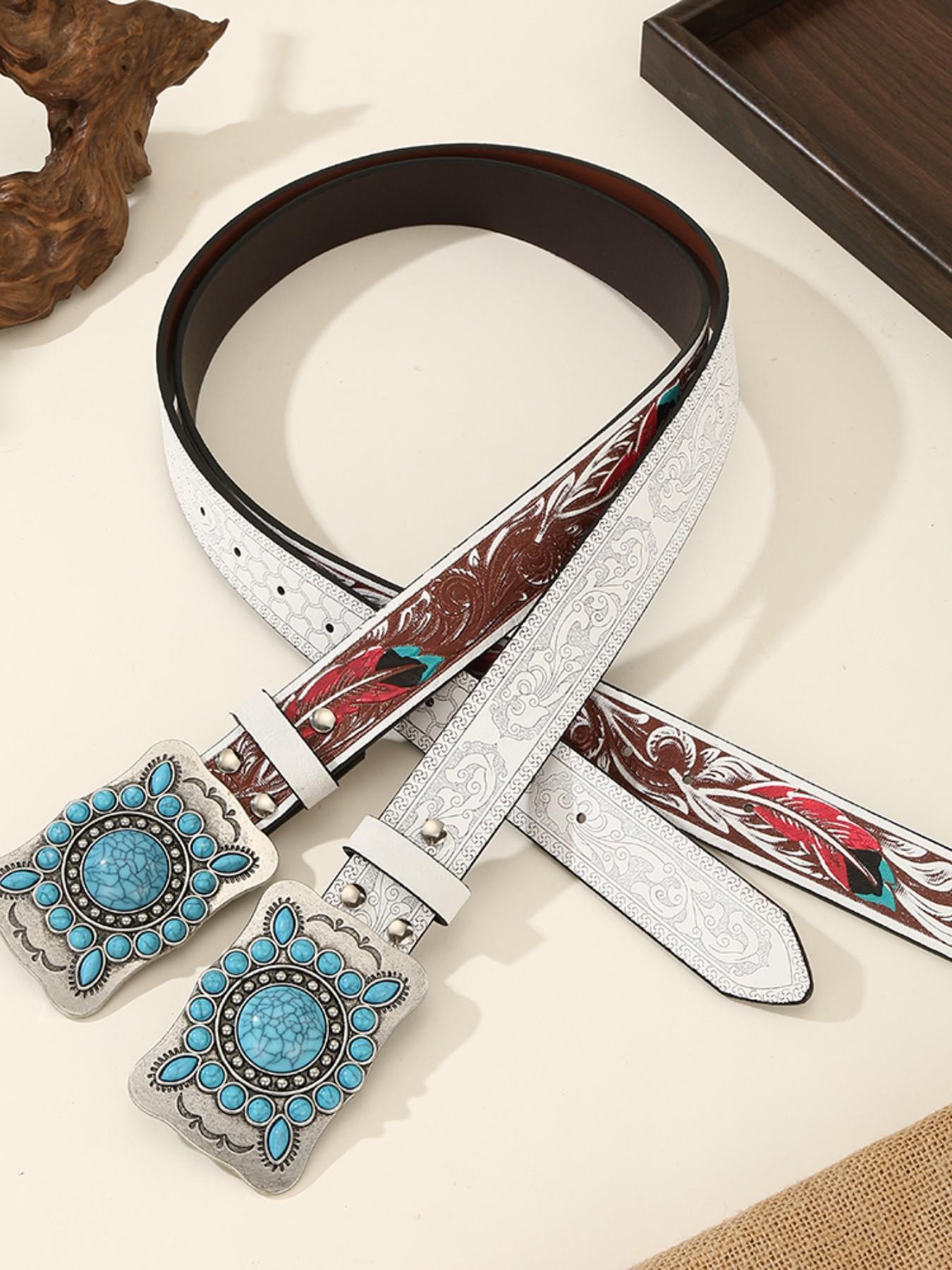 Wide Belt for Women, Vintage Court Style, Sapphire Inlaid Oval Western Buckle, Pants Waist Belt, Cross-Border Fashion Accessory