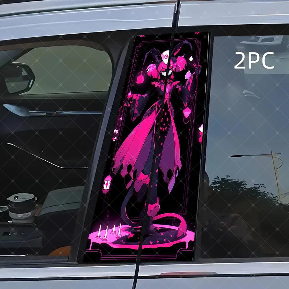 2pc Cartoon Joker Vinyl Stickers, Car B Pillar Protection Decals, Easy Peel Off, Sunproof Waterproof Scratch Resistant, All Models Compatible