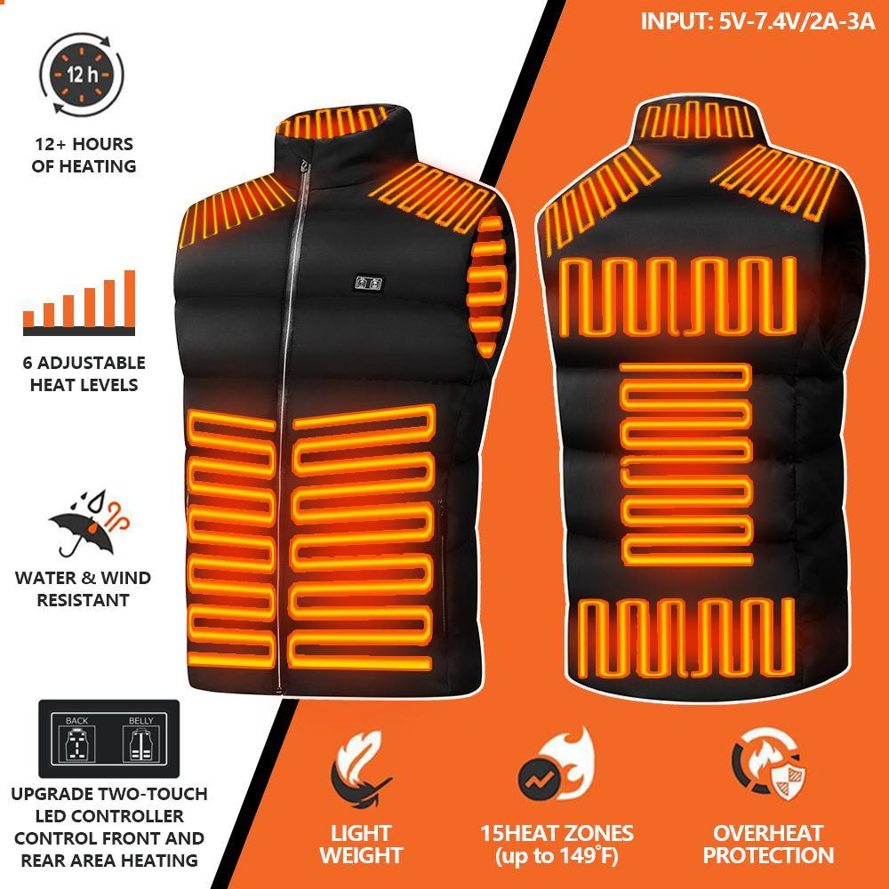 HEATENERGY - 2024 Updated Version Two-touch 15Heat Zones LED Controller Heated Vest For Men & Women With Battery Pack HEATENERGY - 2024 Updated Version Two-touch 15Heat Zones LED Controller Heated Vest For Men & Women With Battery Pack