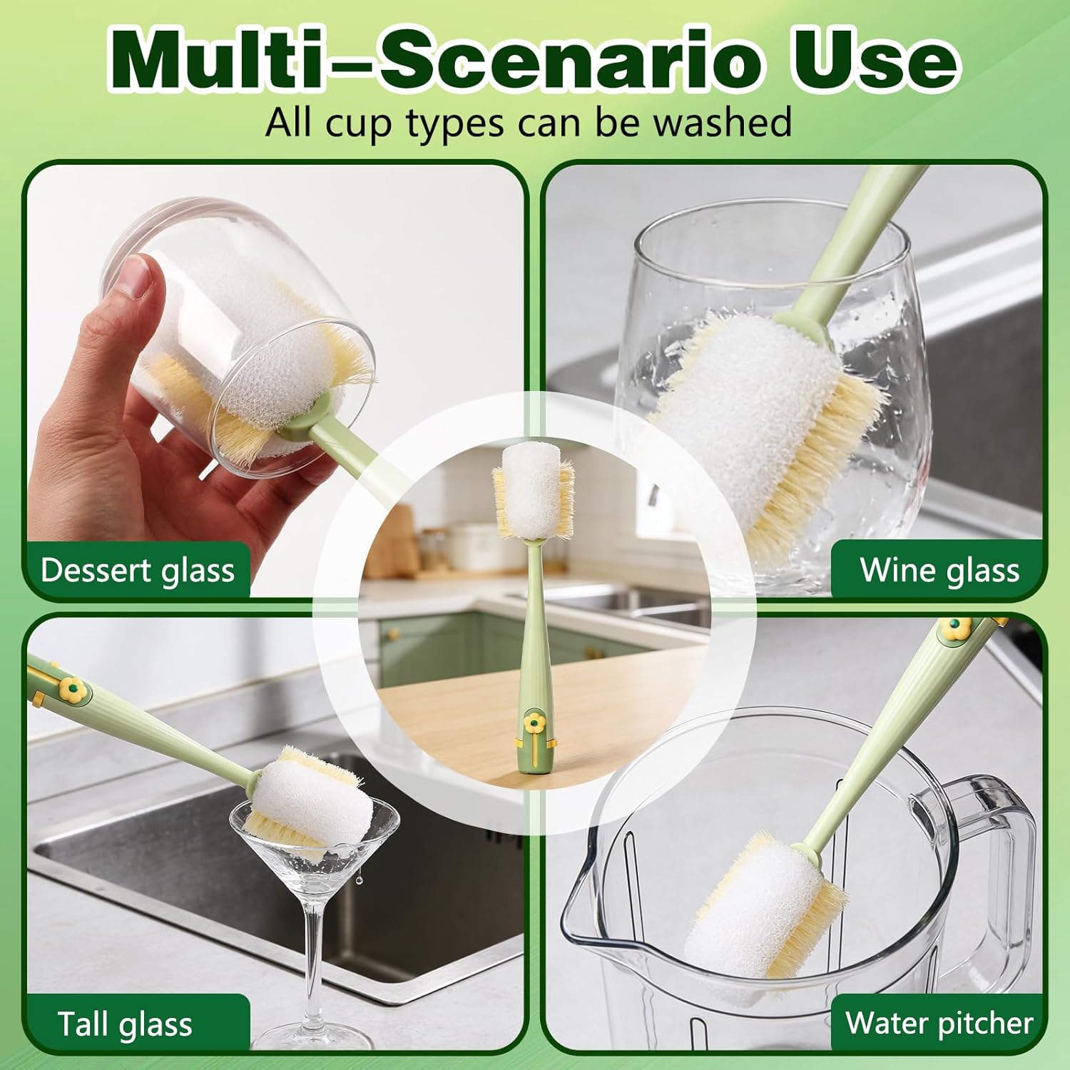 5-in-1 Bottle & Straw Cleaning Brush – Baby Bottle Brush Cleaner,Multifunctional Tool for Bottles, Cups, Straws (Cream White/Jasmine Green)