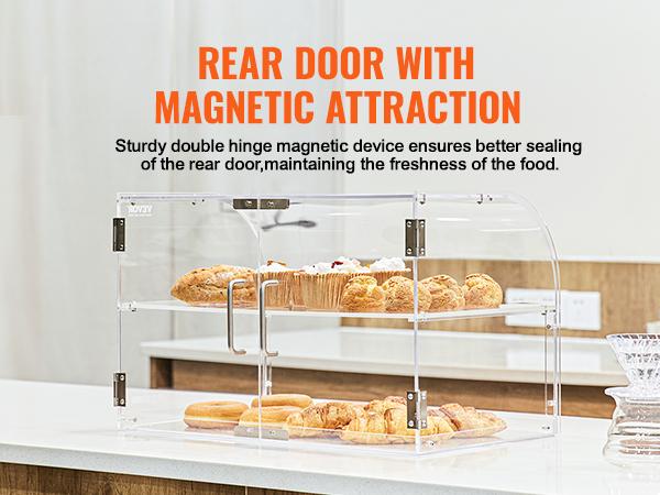 VEVOR Pastry Display Case, 2-Tier Commercial Countertop Bakery Display Case, Acrylic Display Box with Rear Door Access Removable Shelves, Keep Fresh for Donut Bagels Cake Cookie, 22x14x14
