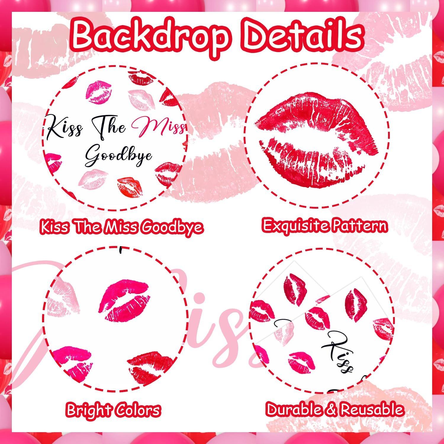 81Pcs Kiss the Miss Goodbye Bachelorette Balloon Kit - Great Value Hot Pink DIY Time Garland Arch Set with Backdrop, Lips Print Red Balloons for Wedding Bridal Shower Decor, Friends & Guests Photography Prop, Balloon Arch Kit