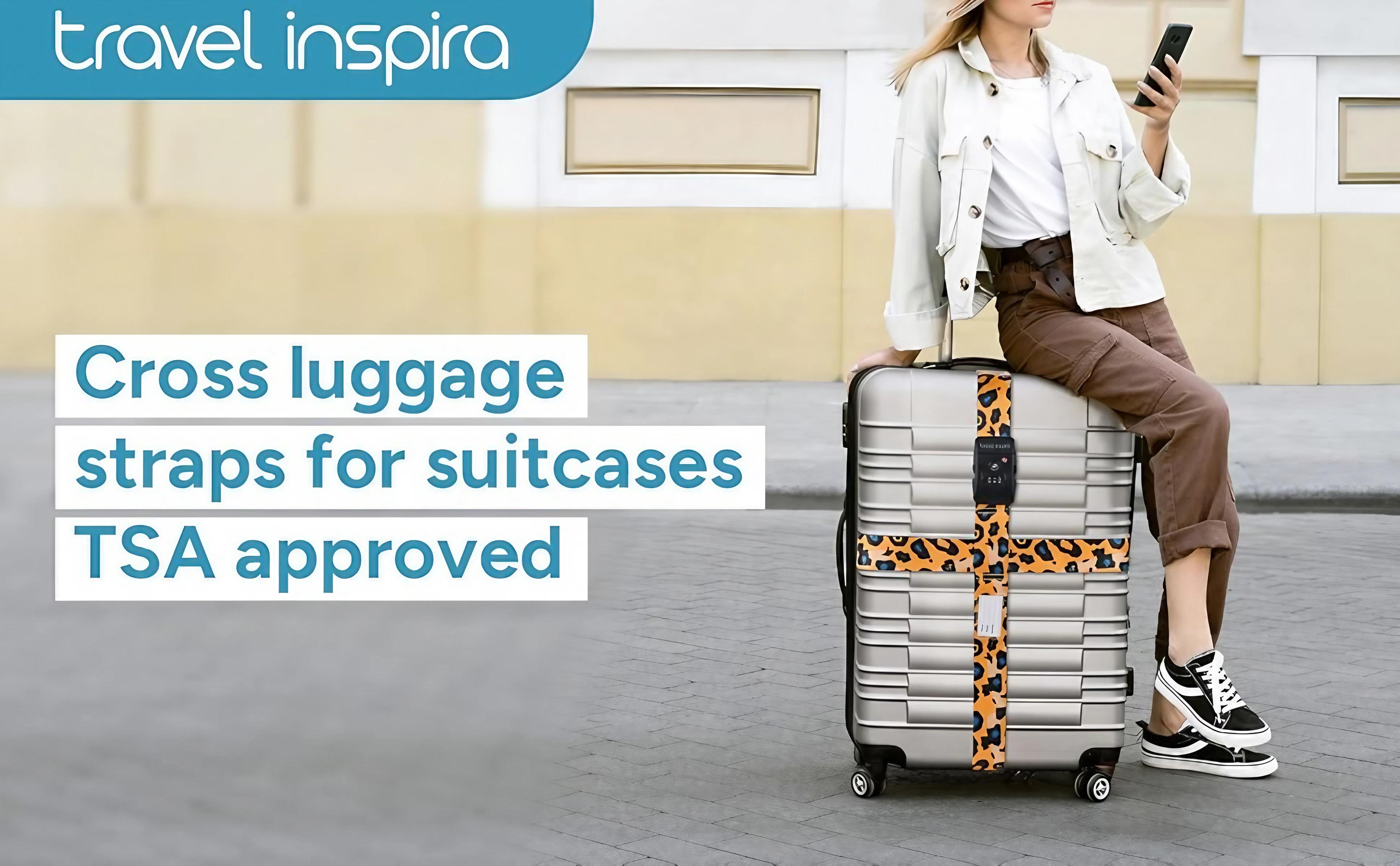 Travel Inspira Luggage Straps, Travel Belt for Luggage, TSA Approved Luggage Straps, 3-Dial Combination Locks Adjustable Suitcase Belt, Quick-Release Buckle