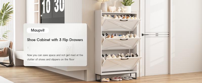 Vabches Large Shoe Storage Cabinet with 6 Flip Drawers, Freestanding Shoe Organizer with Metal Handles for Entryway