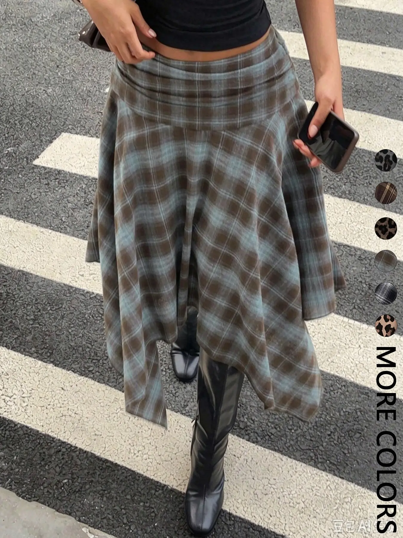Women's Vintage Plaid Midi Skirt, High Waist Pleated A-Line Dress, Y2K Style, Casual Loose-Fit, Perfect for Street Party, Fall Winter Layering, High Waist Skirts