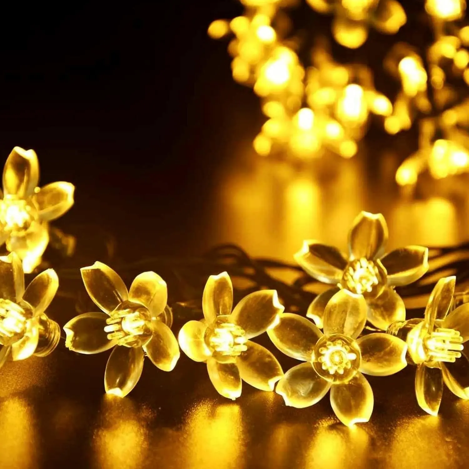 33ft 100 LED Plug in Glow Warm Fairy Flower String Lights Christmas Decor | Connectable Twinkle Cherry Blossom Clear Petal for Bedroom, Wall, Garden, Tree, Easter, Birthday Party Indoor Outdoor Decor