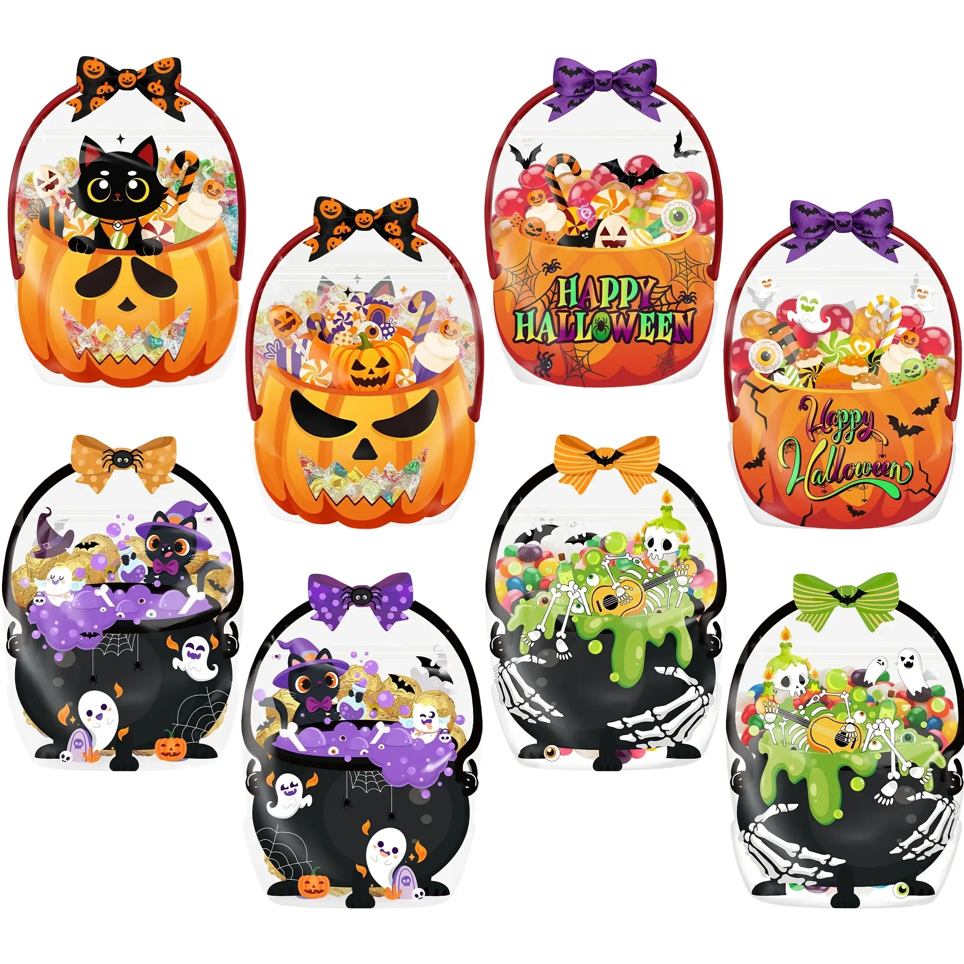24Pcs Halloween special-shaped bag halloween ziplock bag pumpkin skull bat ghost black cat cartoon special-shaped gift packaging bag
