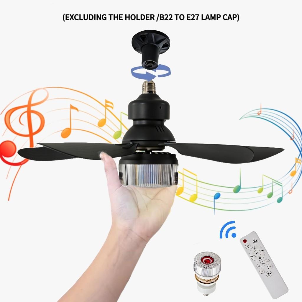 Remote Controlled RGB Ceiling Fan Light Lamp, Bluetooth-compatible Speaker, Crystal RGB Shade, Adjustable RGB Lighting, Sound Activated, Timer, 3 Adjustable Brightness Levels, Ceiling Lights