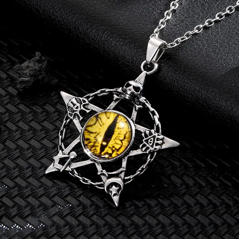 Antique Evil Eye Pendant Necklace For Women Men Creative Punk Hollow Star Colorful Eyeball Connect Choker Chain Jewelry Gifts