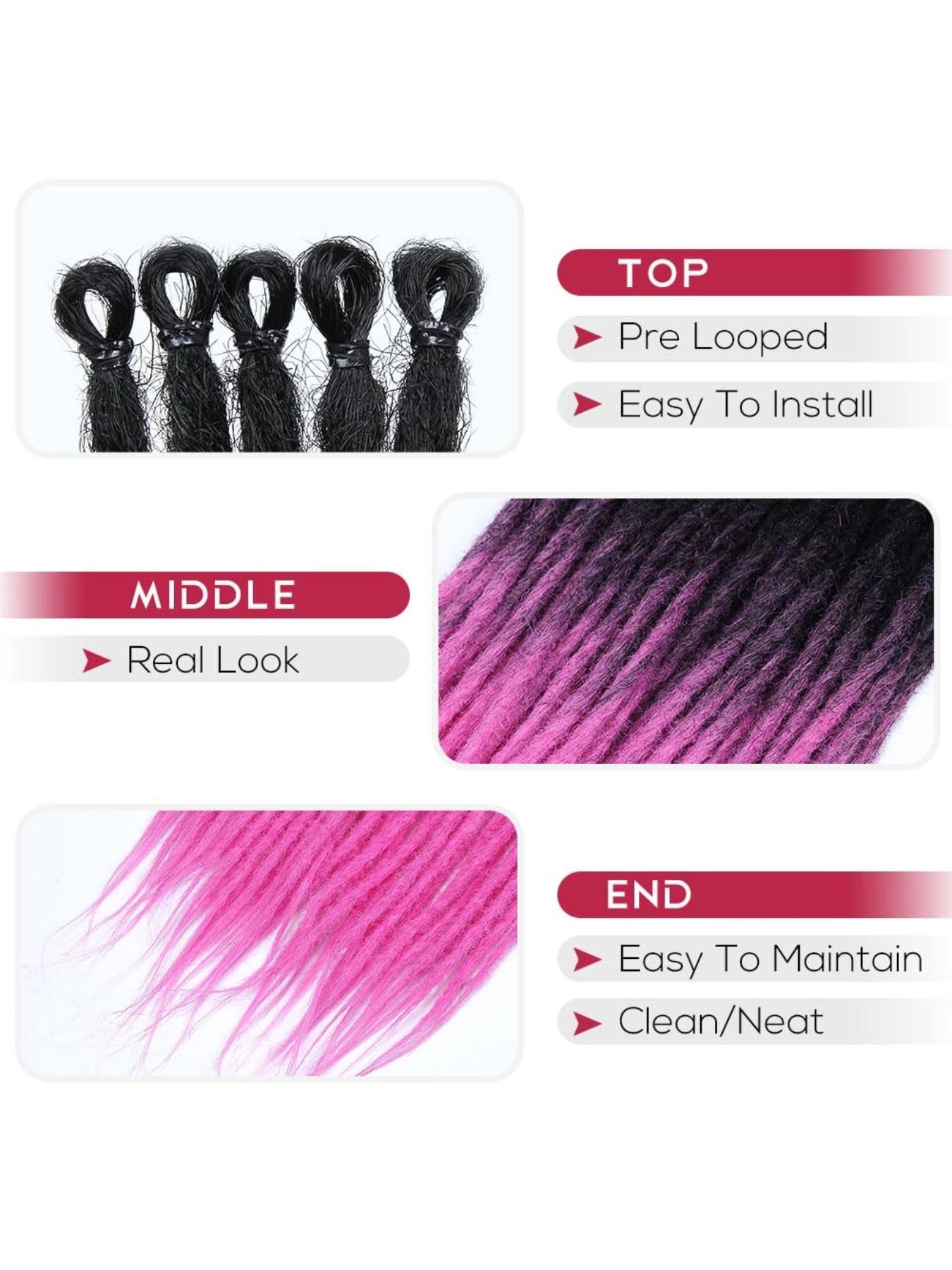 40 pcs Violet Red Dreadlock Extensions, 22" Synthetic Braiding Hair Crochet Dreads Extensions 100% Handmade Single Ended Dreads Thin 0.6cm Width Reggae Style Dreadlock for People