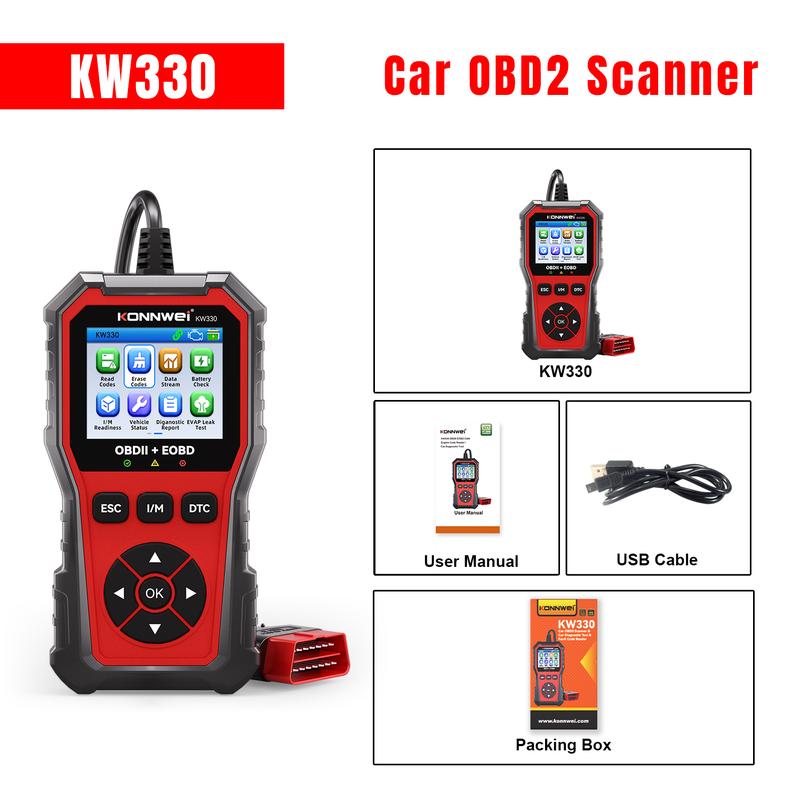 KONNWEI KW330 OBD2 Scanner with 2.8 Inch Color Screen, Free Upgrade & Print Function, Diagnostic Tool for Cars