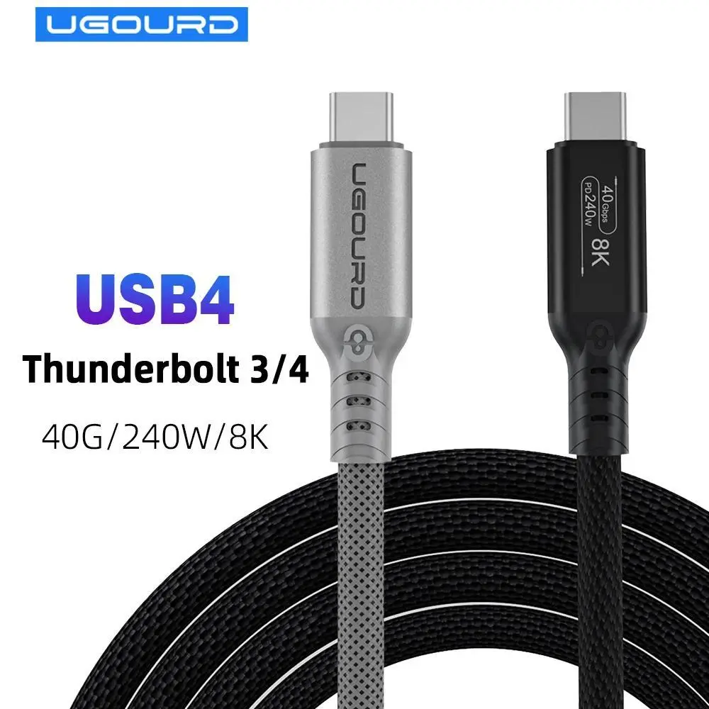 UGOURD Thunderbolt 4 USB4 Cable 40Gbps Thunderbolt3 0.2m-2m 3m Type C Fast Charger Cable 240W Data Transfer USB C For Laptop SSD