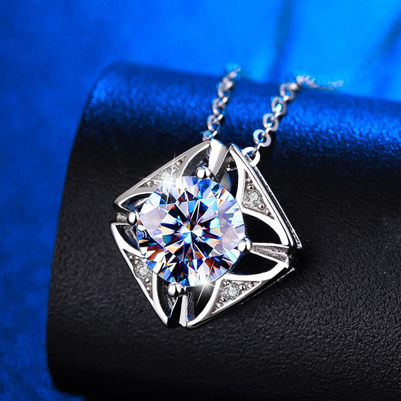 [ASM-NC123] S925 Sterling silver Moissanite ring Classic square necklace pendant fine jewelry ring fashion moissanite ring