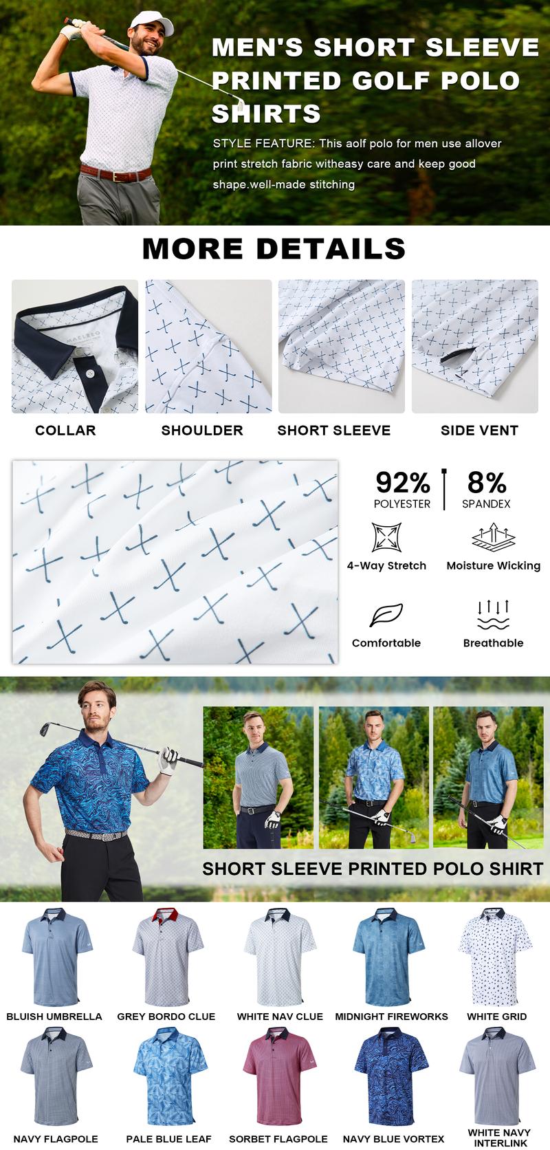 MAELREG Men's golf polo shirt, contrast lapel casual shirt, Printed short sleeves polo collar T-shirt, men's outdoor Athletic Top, Menswear