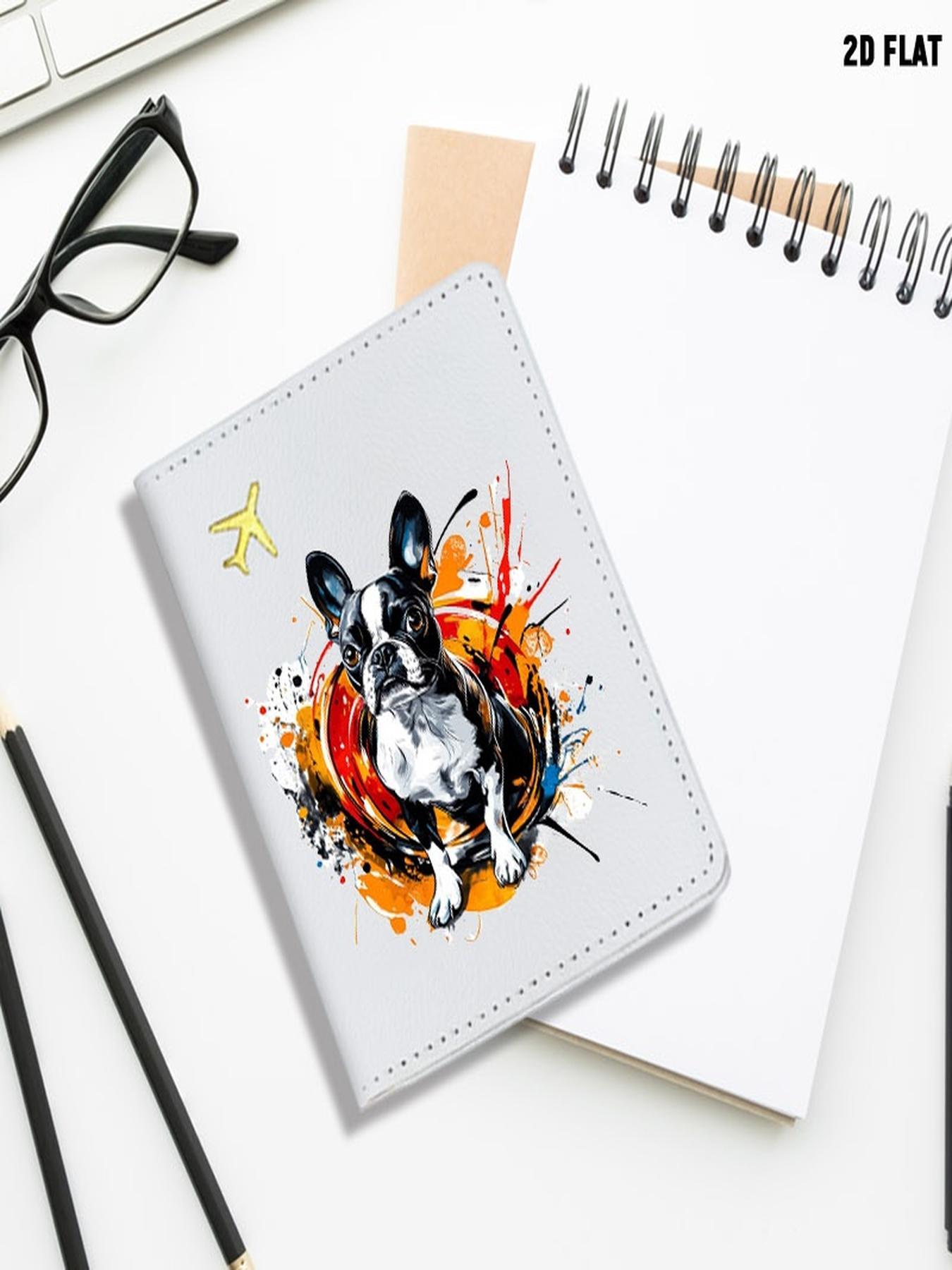Artistic Graffiti Style Boston Terrier Print Passport Cover, One Size with Multiple Specifications Available, Modern Graphic Design Travel Accessory, Perfect for Storing Passports & Travel Documents During Trips