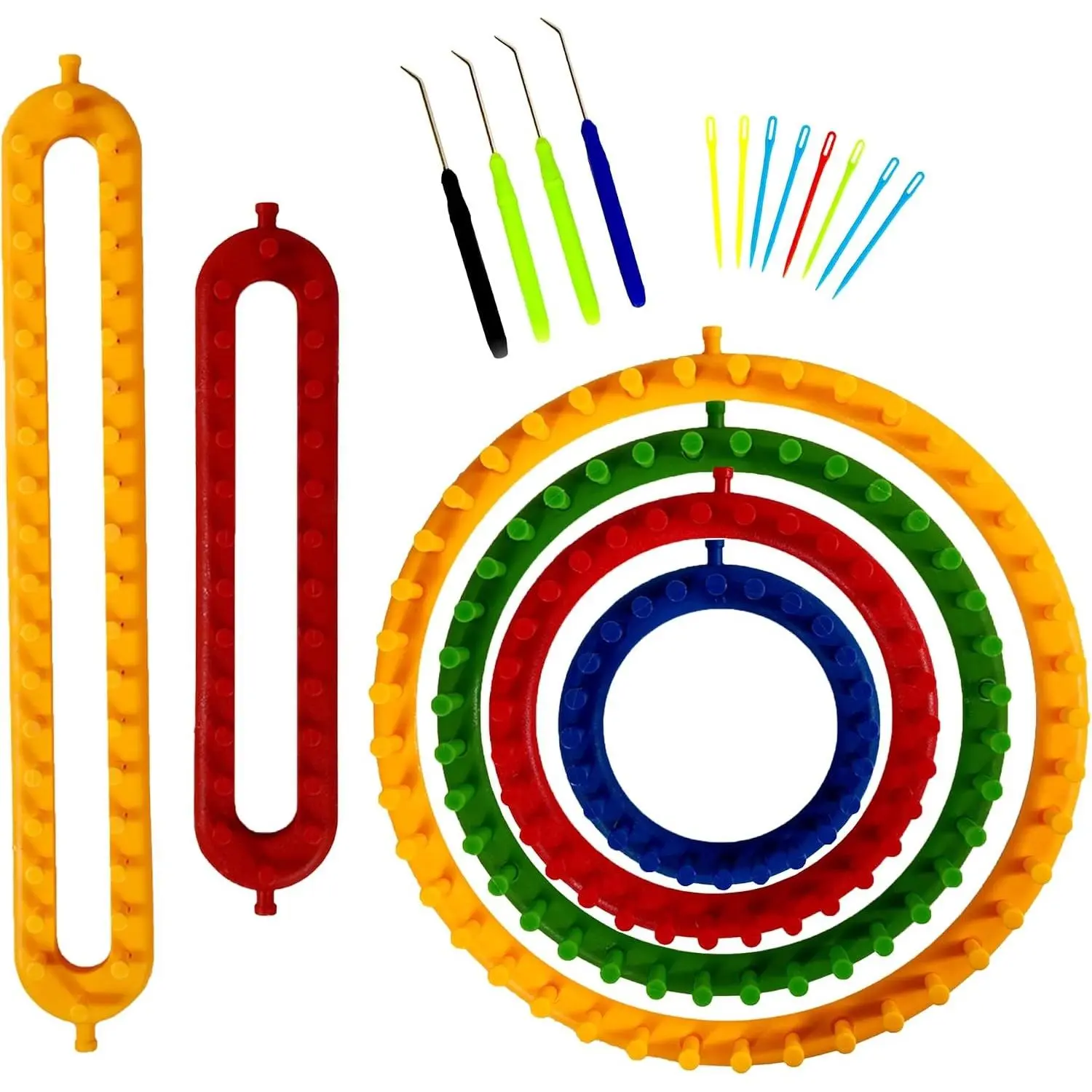 Knitting Loom Kit - 4 Round, 2 Rectangular Yarn Looms - Chunky Blanket Loom - for Crochet, Hat, Scarf