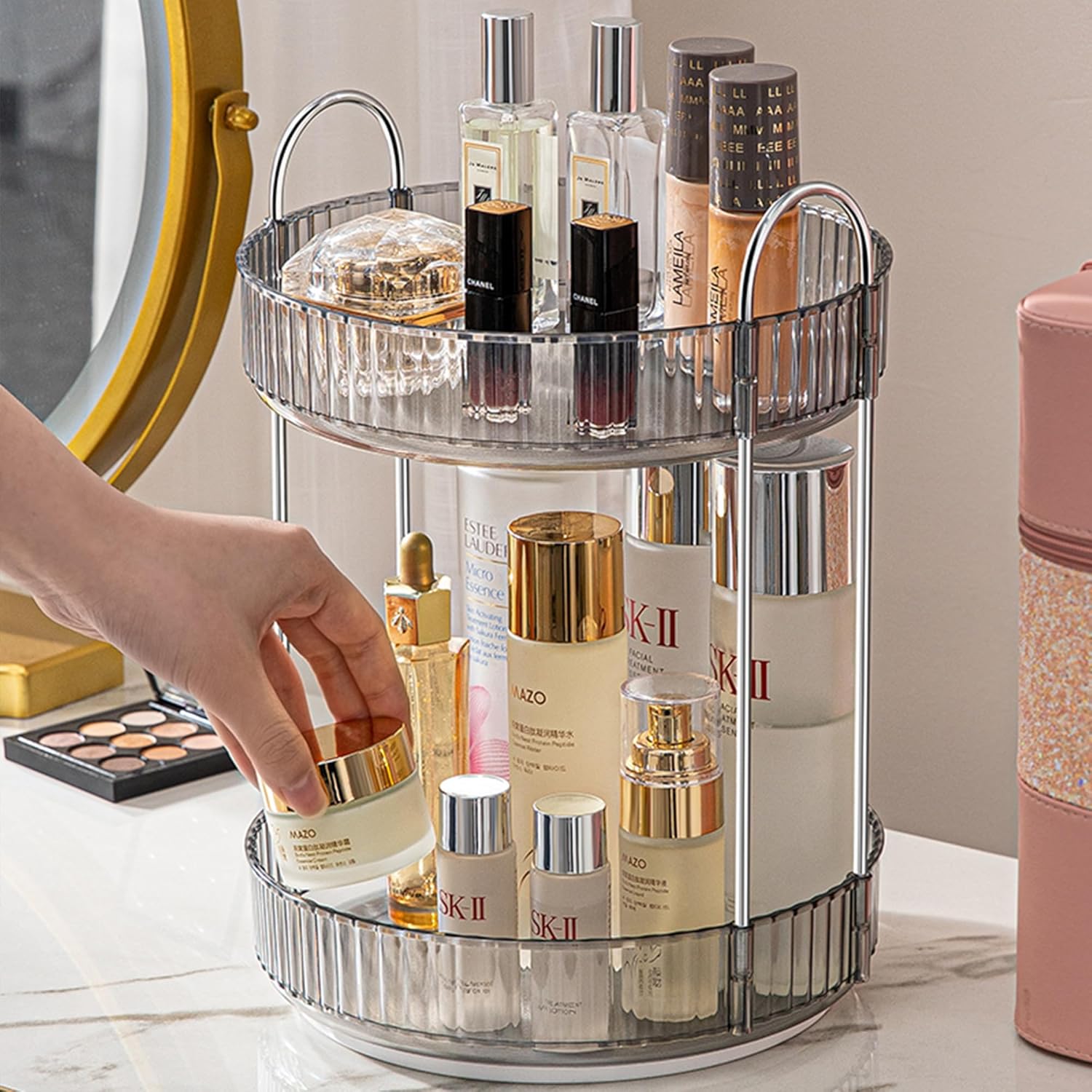 360° Rotating Makeup Organizer - Large Capacity Cosmetic and Skincare Dresser | Spinning Perfume Organizer Vanity Shelf for Makeup, Perfume, and Skincare (3 Tiers) ,Deals for you days Racks Household